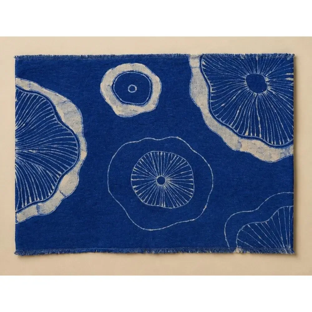 Handmade Cotton Placemat | Indigo Batik Table Mat | Lotus Table Decor